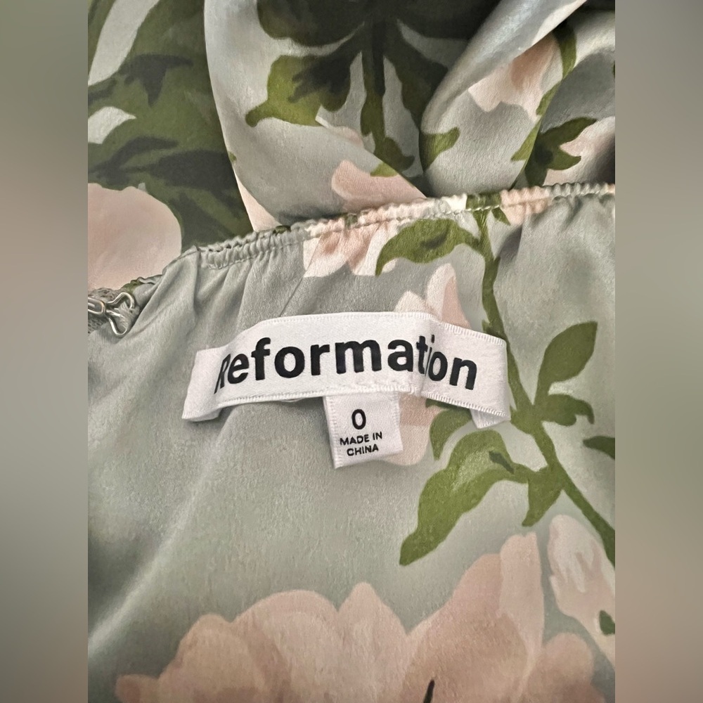Reformation Veria Silk Halterneck Maxi Gown Green Silk Floral Dress Size XS - Picture 5 of 7
